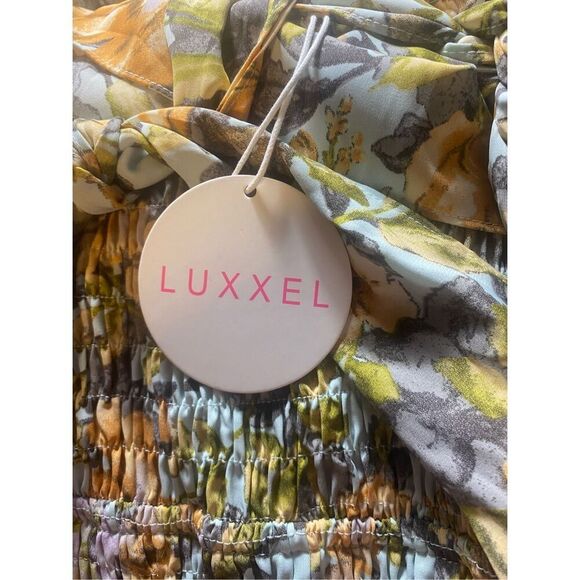 Luxxel Womens Blue Multi Floral Print Smocked Midi Dress Size Small NWT - Picture 5 of 6